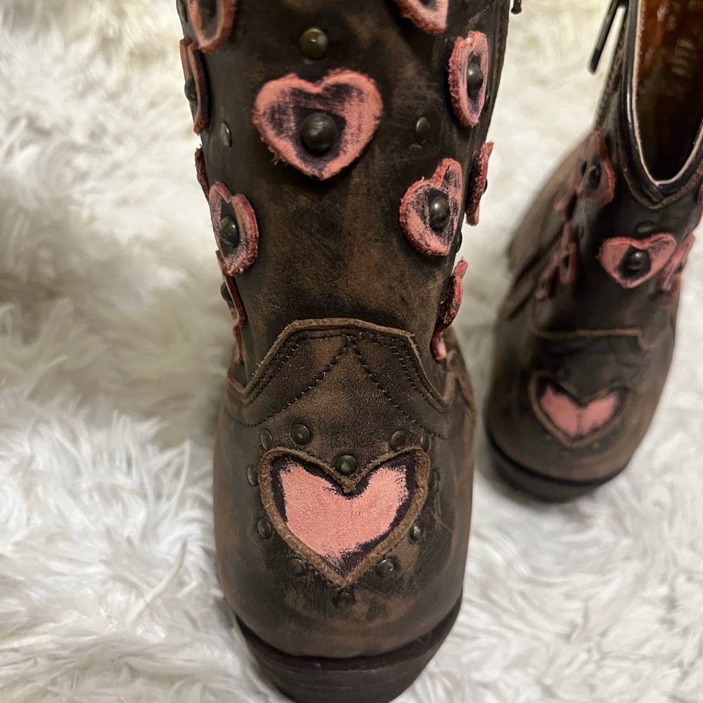 Heart-Embellished Brown Ankle Boots